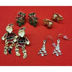 Christmas Earrings Santa  Christmas Ball Tree Holly Set of 4